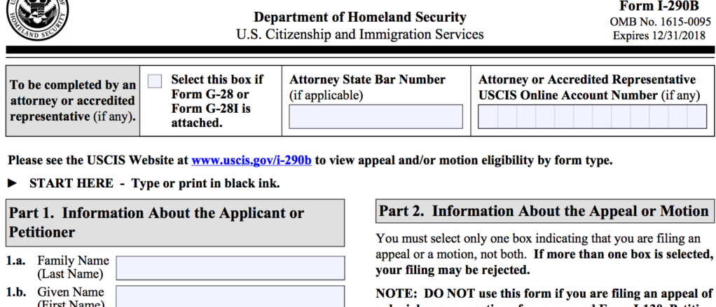 forma I290B mocion