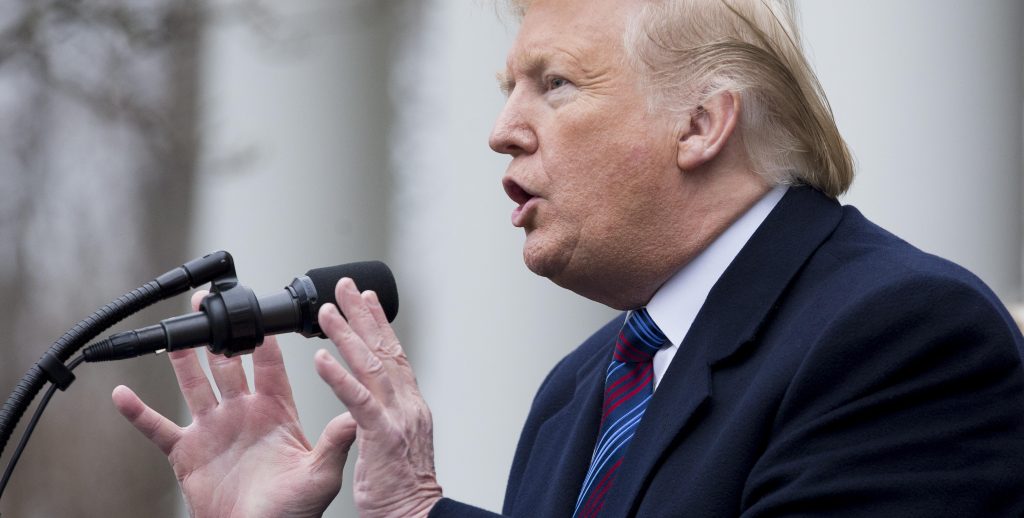 US President Donald J. Trump holds a news conference in the Rose Garden