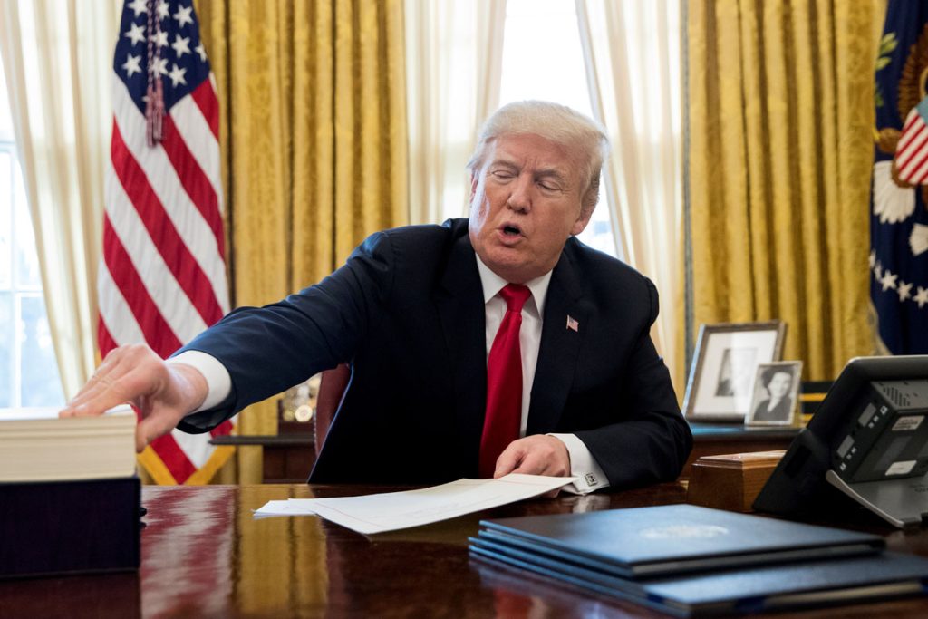 US President Donald J. Trump departs the White House