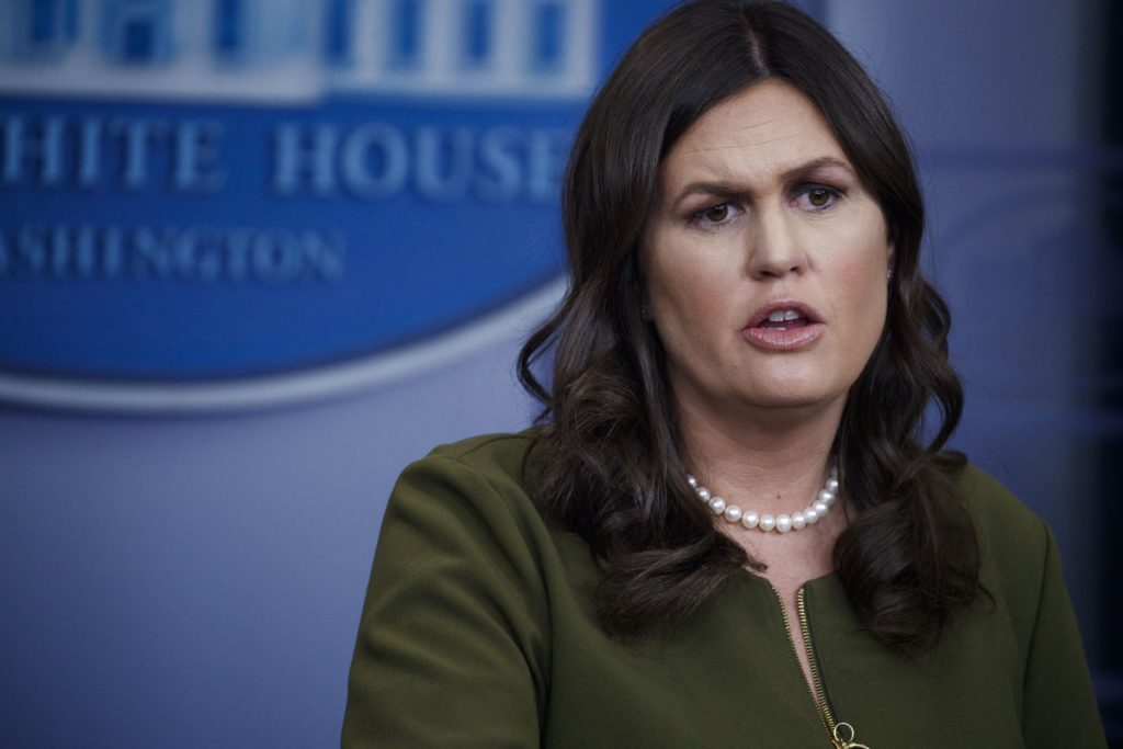 White House Press Secretary Sarah Huckabee Sanders responds to questions from the news media during the White House daily briefing