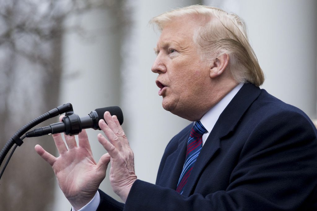 US President Donald J. Trump holds a news conference in the Rose Garden