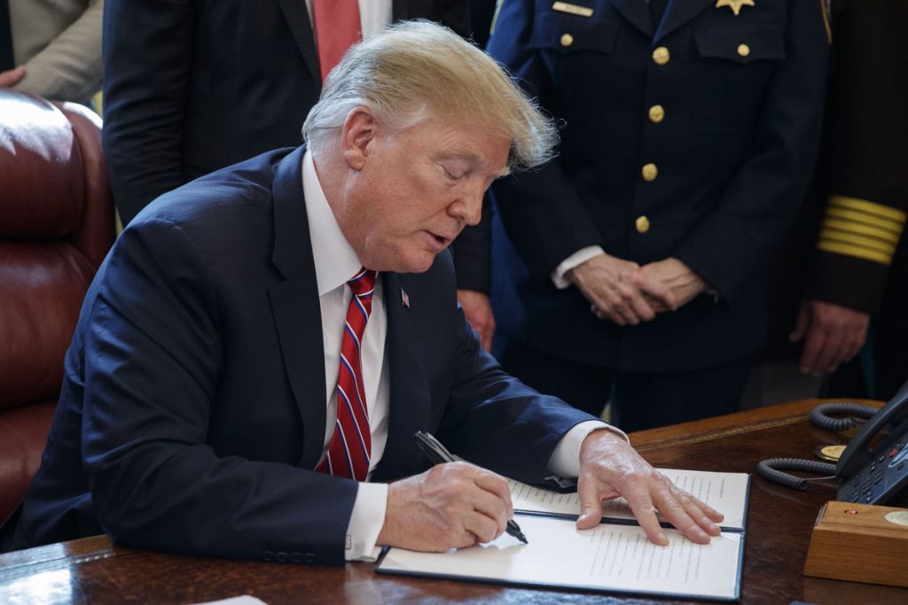 US President Donald J. Trump signs veto of legislation to strike down his national emergency declaration at the southern border